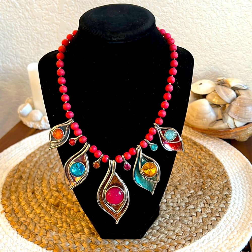 Artisan-Made Multicolored Statement Necklace - image 1
